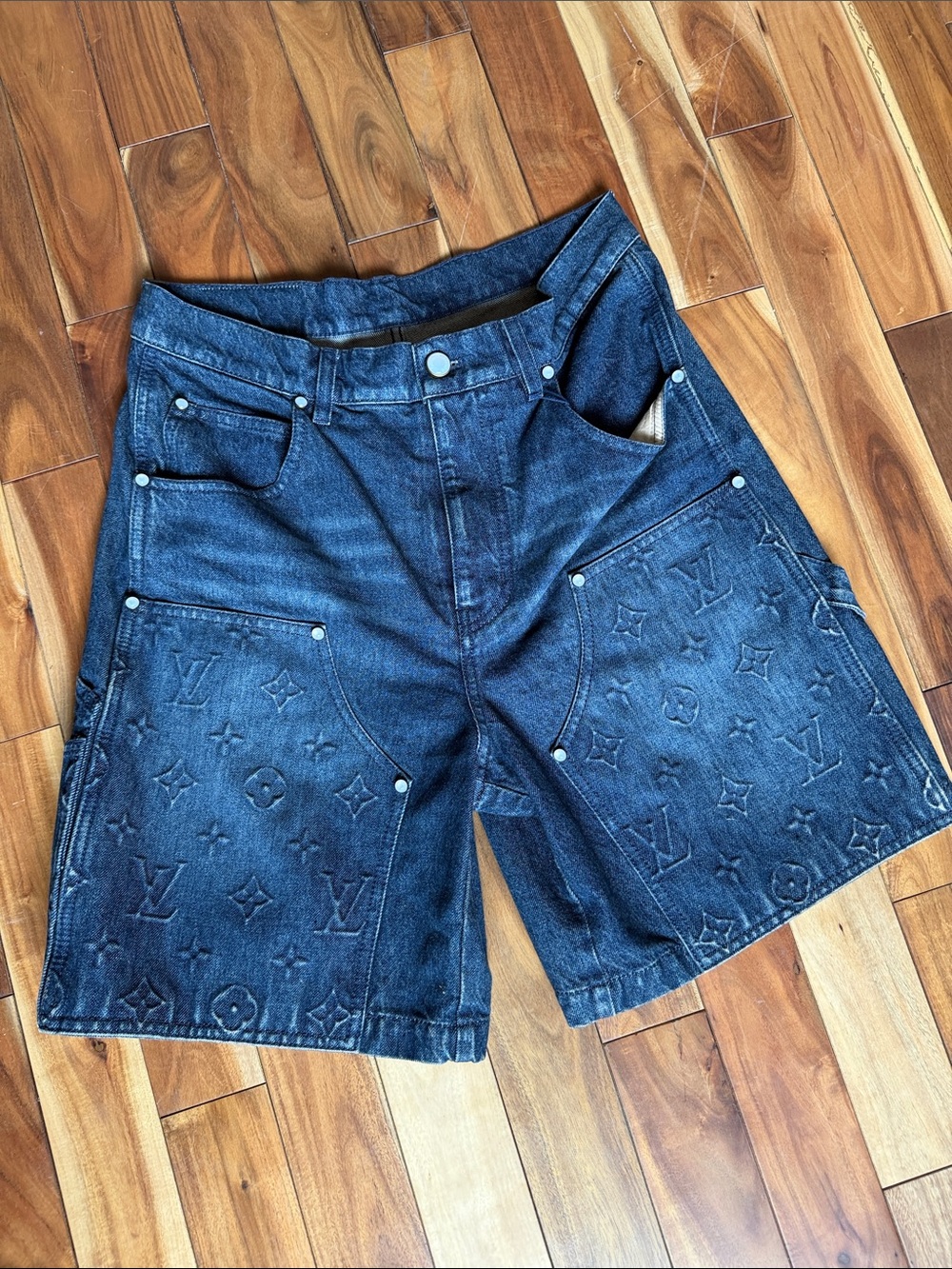 Louis Vuitton Dark Blue Embossed Monogram Denim Shorts brand new never worn